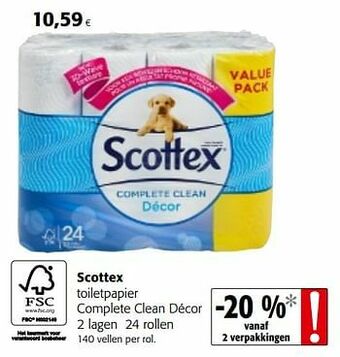 Colruyt Scottex toiletpapier complete clean décor aanbieding