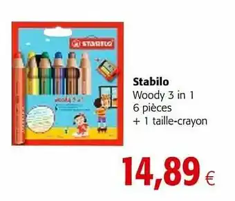 Colruyt Stabilo woody 3 in 1 6 pièces + 1 taille-crayon aanbieding