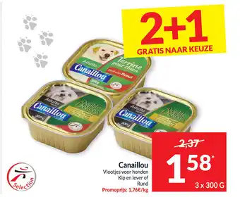 Intermarché Canaillou vlootjhes voor honden kip en lever of rund 3x300G aanbieding