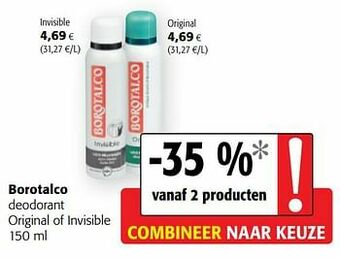 Colruyt Borotalco deodorant original of invisible aanbieding