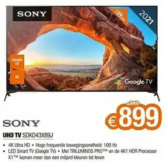 Expert Sony uhd tv sokd43x89j aanbieding