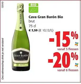 Colruyt Cava gran barón bio 75 cl aanbieding