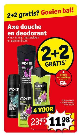 Kruidvat Axe douche en deodorant 2+2 gratis aanbieding