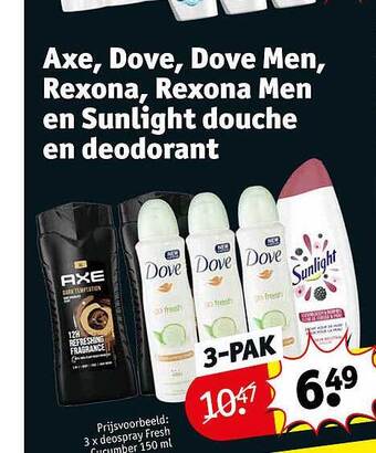 Kruidvat Axe, dove, dove men, rexona, rexona men en sunlight douche en deodorant aanbieding