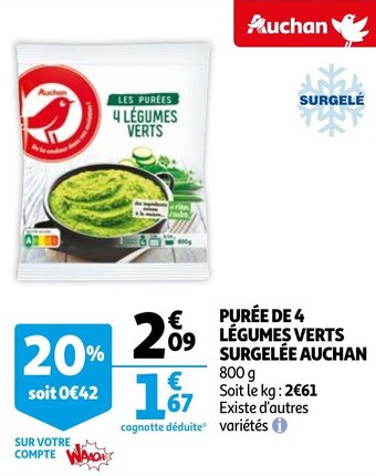 Puree De 4 Legumes Verts Surgelee Auchan 800g