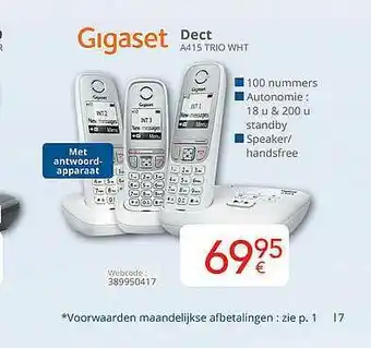 Eldi Gigaset Dect A415 Trio Wht aanbieding