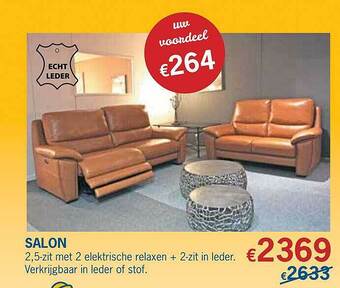 Salon 2,5 Zit Met 2 Elektrische Relaxen + 2 Zit In Leder