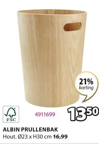 Jysk Albin Prullenbak Hout 23xH30cm aanbieding