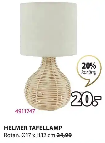 Jysk Helmer Tafellamp Rotan 17xH32cm aanbieding