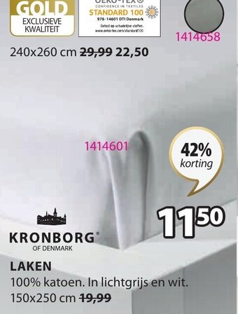 Jysk Kronborg Laken 150x250cm aanbieding
