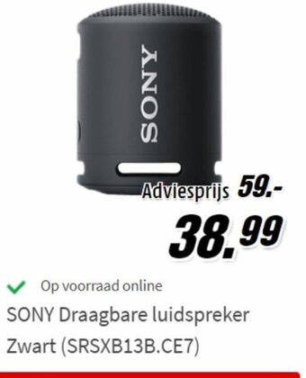 MediaMarkt Sony draagbare luidspeker blauw (SRSXB13L.CE7) aanbieding