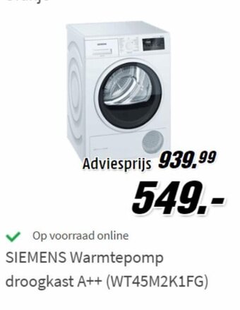 MediaMarkt Siemens warmtepomp droogkast A++ aanbieding