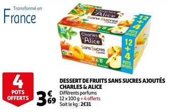 Auchan Dessert De Fruits Sans Sucres Ajoutes Charles & Alice aanbieding