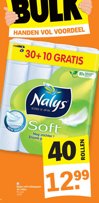 Albert Heijn Nalys soft toiletpapier 40 rollen aanbieding