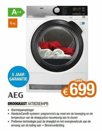 Expert Aeg droogkast axt8dse84pb aanbieding