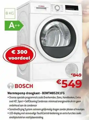 Exellent Bosch warmtepomp droogkast - bowtm852k1fg aanbieding
