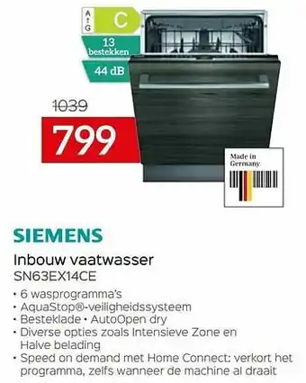 Siemens inbouw vaatwasser sn63ex14ce