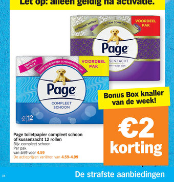 Albert Heijn Page toiletpapier compleet schoon of kussenzacht 12 rollen aanbieding