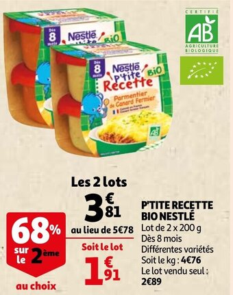 Auchan P'Tite Recette Bio Nestle aanbieding