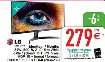 Cora Lg moniteur - monitor 34wl500-b aanbieding