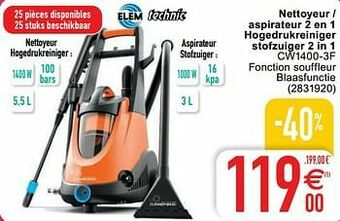 Cora Elem nettoyeur - aspirateur 2 en 1 hogedrukreiniger stofzuiger 2 in 1 cw1400-3f aanbieding