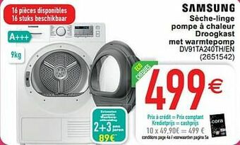 Cora Samsung sèche-linge pompe à chaleur droogkast met warmtepomp dv91ta240th-en aanbieding