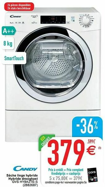 Cora Candy sèche linge hybride hybride droogkast gvs hy8a2te-s aanbieding