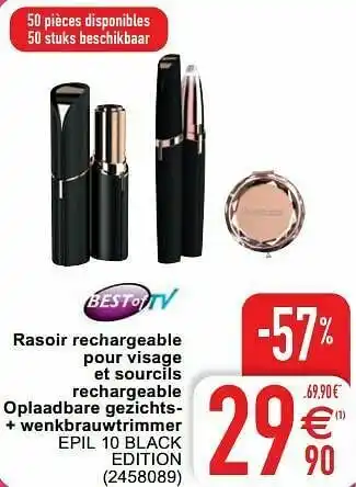Cora Rasoir rechargeable pour visage et sourcils rechargeable oplaadbare gezichts- + wenkbrauwtrimmer epil 10 black edition aanbieding
