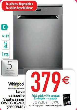 Cora Whirlpool lave vaisselle vaatwasser owfc3c26x aanbieding
