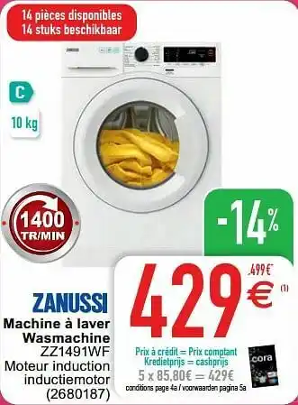 Cora Zanussi machine à laver wasmachine zz1491wf aanbieding