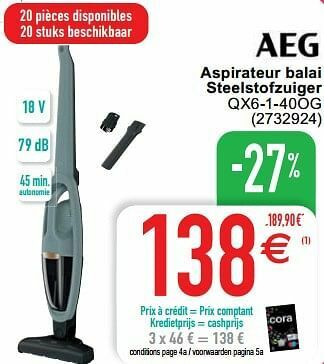 Cora Aeg aspirateur balai steelstofzuiger qx6-1-40og aanbieding