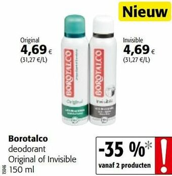 Colruyt Borotalco deodorant original of invisible aanbieding