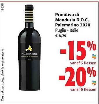Colruyt Primitivo di manduria d.o.c. palemarino aanbieding