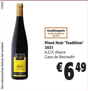 Colruyt Pinot noir 'tradition' 2021 a.o.p. alsace cave de bennwihr aanbieding