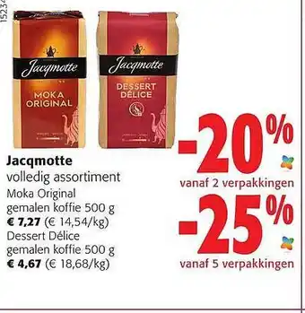 Colruyt Jacqmotte moka original gemalen koffie of dessert delice gemalen koffie aanbieding