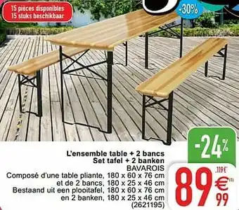 Cora L`ensemble table + 2 bancs set tafel + 2 banken bavarois aanbieding