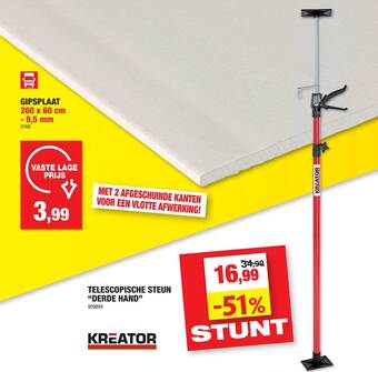 Hubo Gipsplaat, telescopische steun derde hand aanbieding