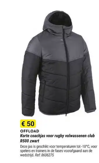 Decathlon Offload korte coachjas voor rugby volwassenen club r500 zwart aanbieding