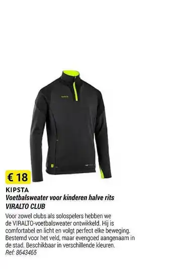 Decathlon Kipsta voetbalsweater voor kinderen halve rits viralto club aanbieding
