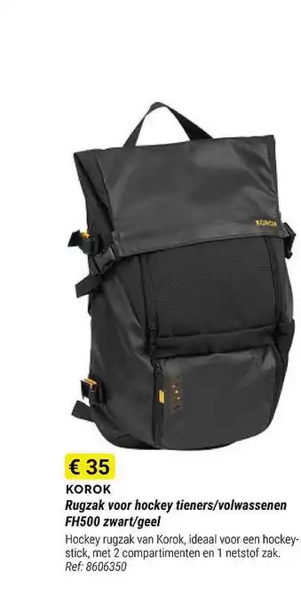 Decathlon Korok rugzak voor hockey tieners-volwassenen fh500 zwart-geel aanbieding