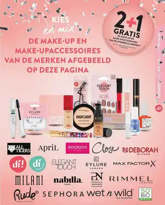 Di 2+1 gratis de make-up en make-up accessoires van de afgebeeld merken aanbieding