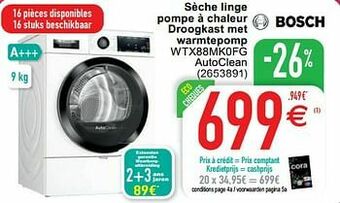 Cora Bosch sèche linge pompe à chaleur droogkast met warmtepomp wtx88mk0fg aanbieding
