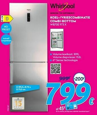 Krëfel Whirlpool koel--vriescombinatie combi-bottom wb70e 973 x aanbieding