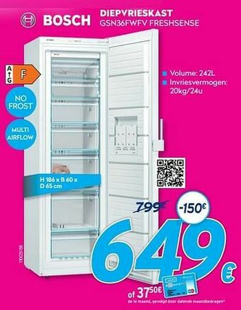 Krëfel Bosch diepvrieskast gsn36fwfv freshsense aanbieding