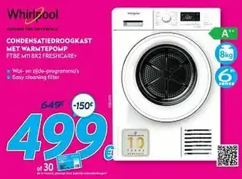 Krëfel Whirlpool condensatiedroogkast met warmtepomp ftbe m11 8x2 freshcare+ aanbieding