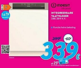 Krëfel Indesit Integreerbare vaatwasser dbe 2b19 a x aanbieding