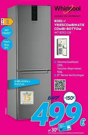 Whirlpool koel-- vriescombinatie combi-bottom w7 821o ox