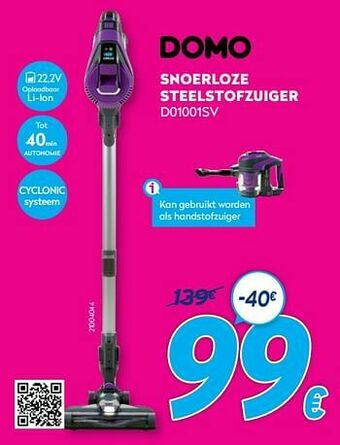 Krëfel Domo snoerloze steelstofzuiger d01001sv aanbieding
