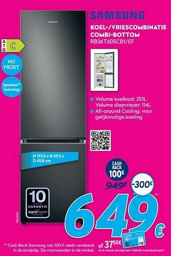 Krëfel Samsung koel--vriescombinatie combi-bottom rb36t605cb1-ef aanbieding