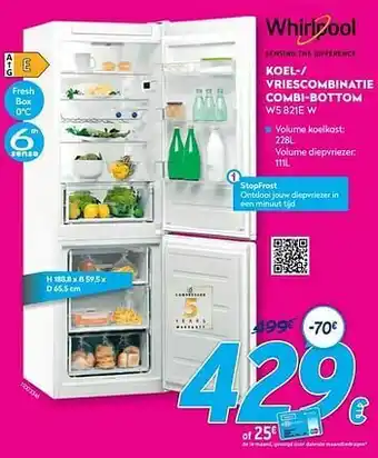 Krëfel Whirlpool koel-- vriescombinatie combi-bottom w5 821e w aanbieding